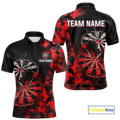 Personalized Camouflage Cracked Black And Red Dartboard Men Polo & 1/4-Zip Shirts Dart Team Jerseys NYN2809