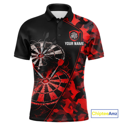 Personalized Camouflage Cracked Black And Red Dartboard Men Polo & 1/4-Zip Shirts Dart Team Jerseys NYN2809