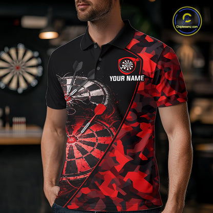 Personalized Camouflage Cracked Black And Red Dartboard Men Polo & 1/4-Zip Shirts Dart Team Jerseys NYN2809