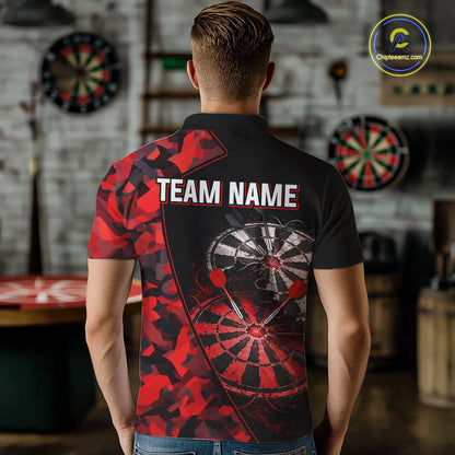 Personalized Camouflage Cracked Black And Red Dartboard Men Polo & 1/4-Zip Shirts Dart Team Jerseys NYN2809