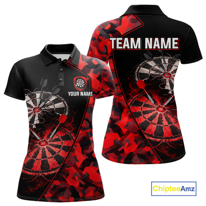 Personalized Camouflage Cracked Black And Red Dartboard Women Polo & 1/4-Zip Shirts Dart Team Jerseys NYN2809