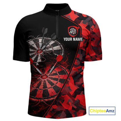Personalized Camouflage Cracked Black And Red Dartboard Men Polo & 1/4-Zip Shirts Dart Team Jerseys NYN2809