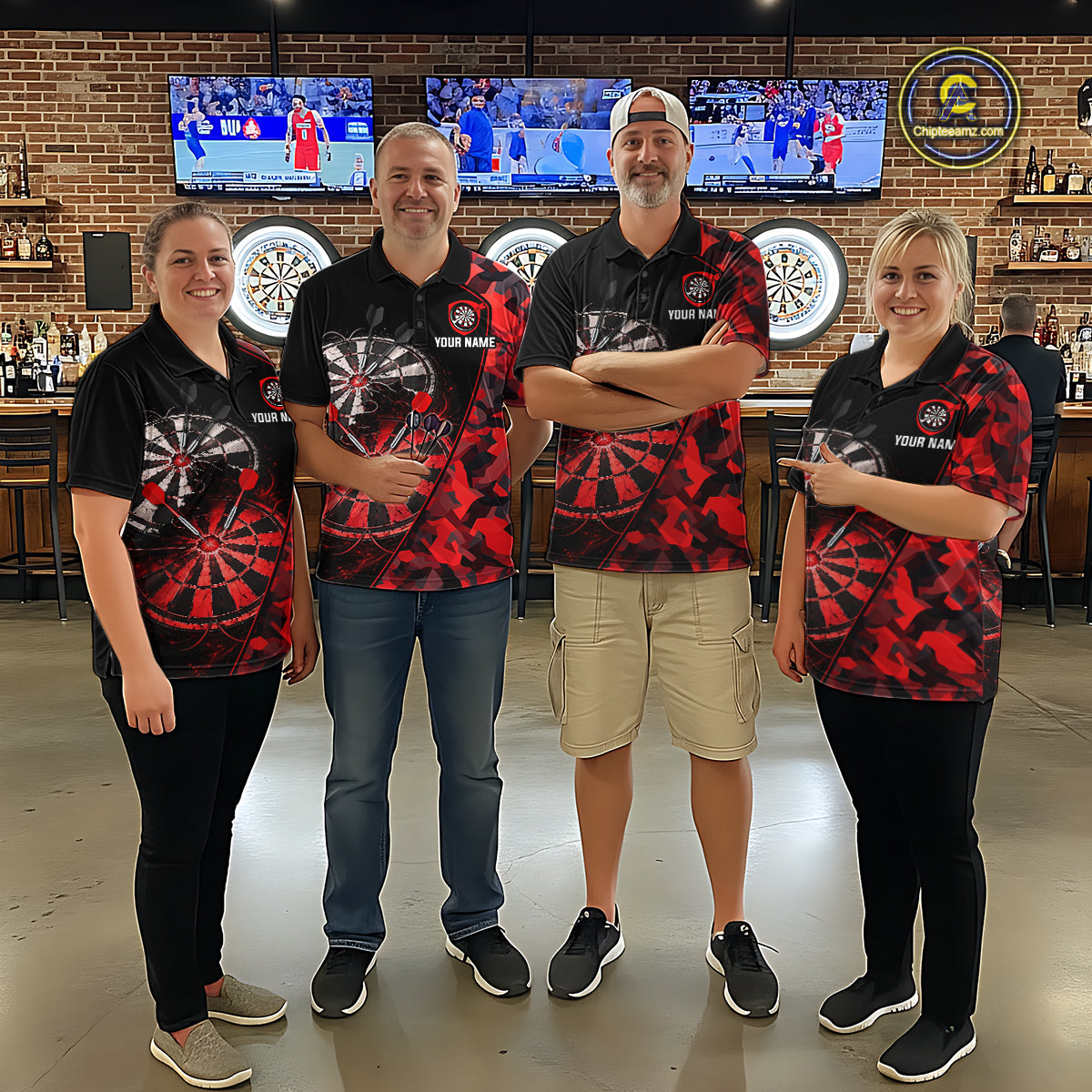 Personalized Camouflage Cracked Black And Red Dartboard Women Polo & 1/4-Zip Shirts Dart Team Jerseys NYN2809