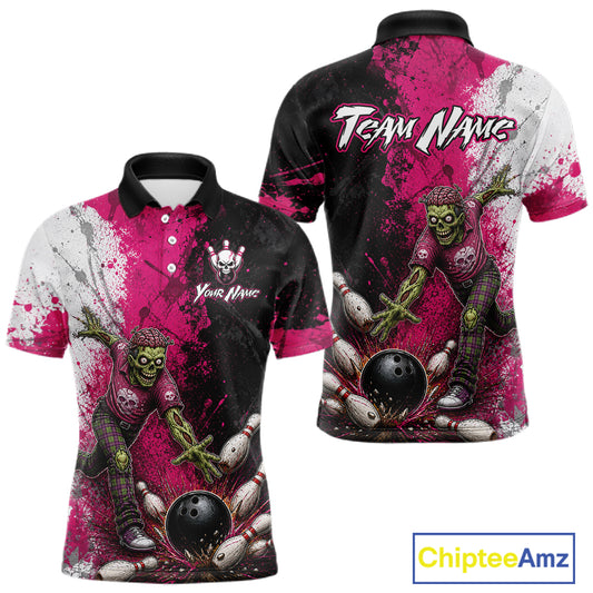 Grunge Black, White And Pink Zombie Men Bowling Shirts Personalized Skull Bowling Team Outfits NYN3188