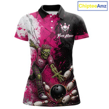 Load image into Gallery viewer, Grunge Black, White And Pink Zombie Women Bowling Shirts Personalized Skull Bowling Team Outfits NYN3188