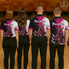 Load image into Gallery viewer, Grunge Black, White And Pink Zombie Women Bowling Shirts Personalized Skull Bowling Team Outfits NYN3188