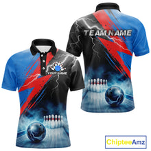 Load image into Gallery viewer, Thunder lightning bowling polo quarter zip shirt for men blue smoke bowling jersey
