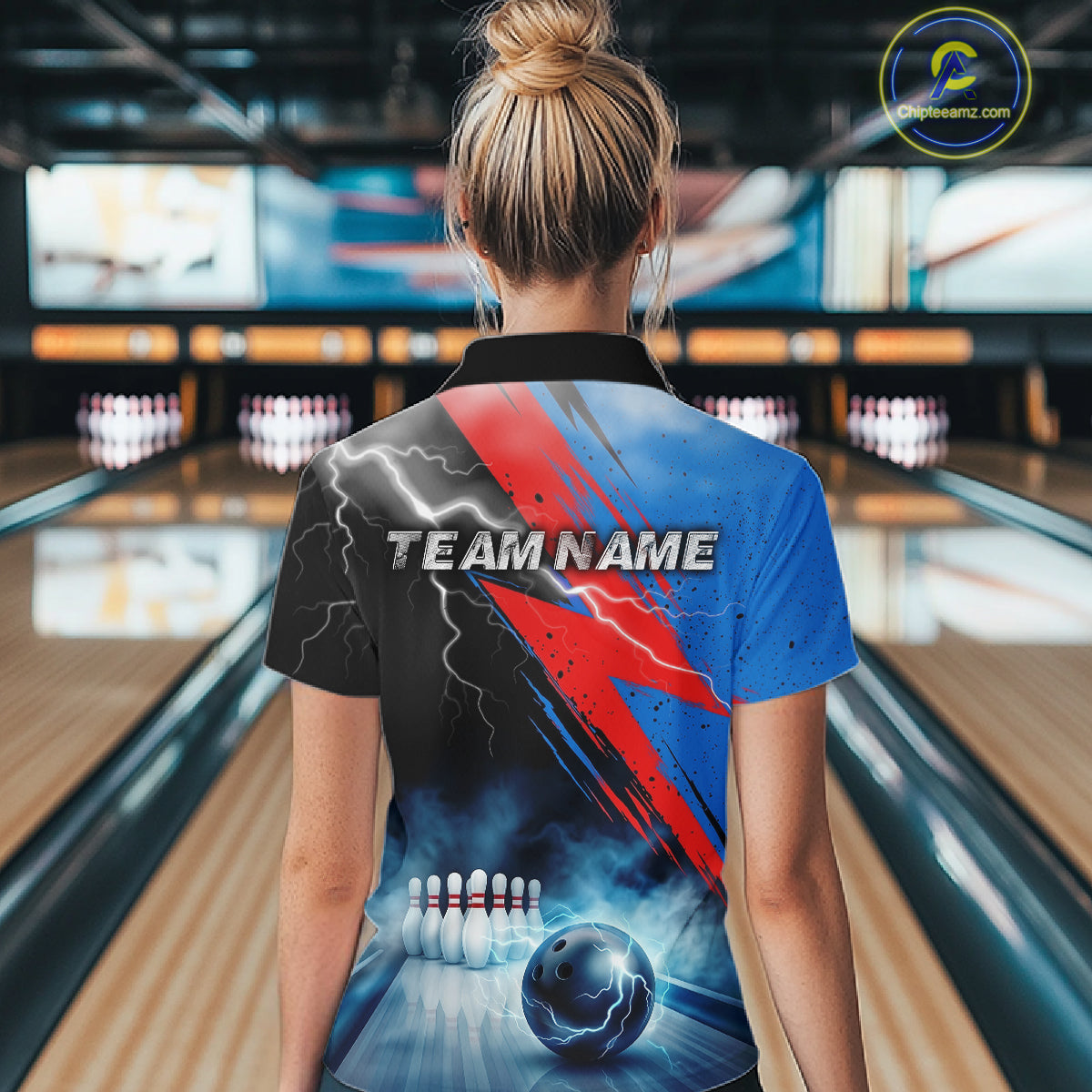 Thunder Lightning Bowling Polo 1/4-Zip Shirts For Women Custom Blue Smokes Team Bowling Jerseys NYN3453