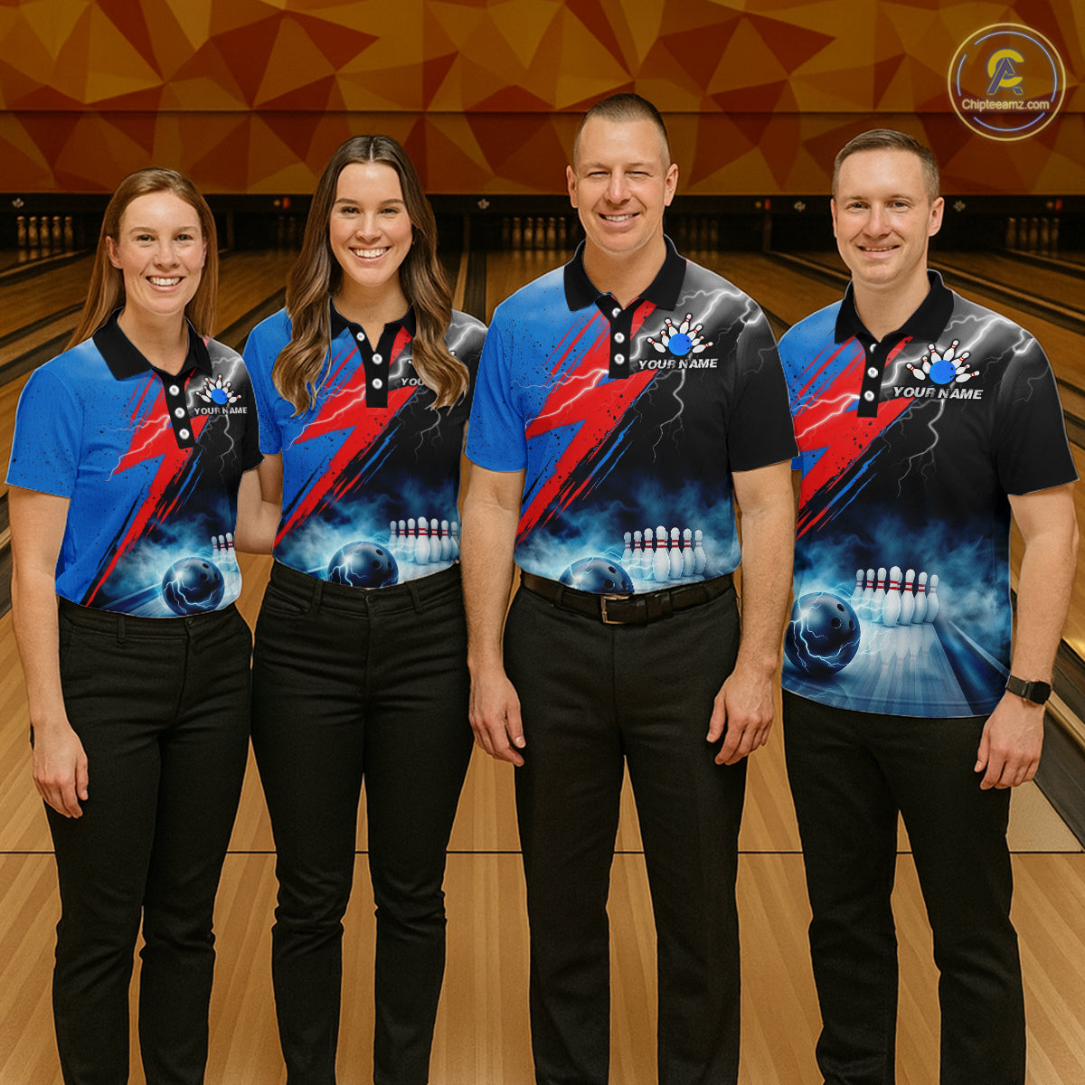 Thunder Lightning Bowling Polo 1/4-Zip Shirts For Women Custom Blue Smokes Team Bowling Jerseys NYN3453