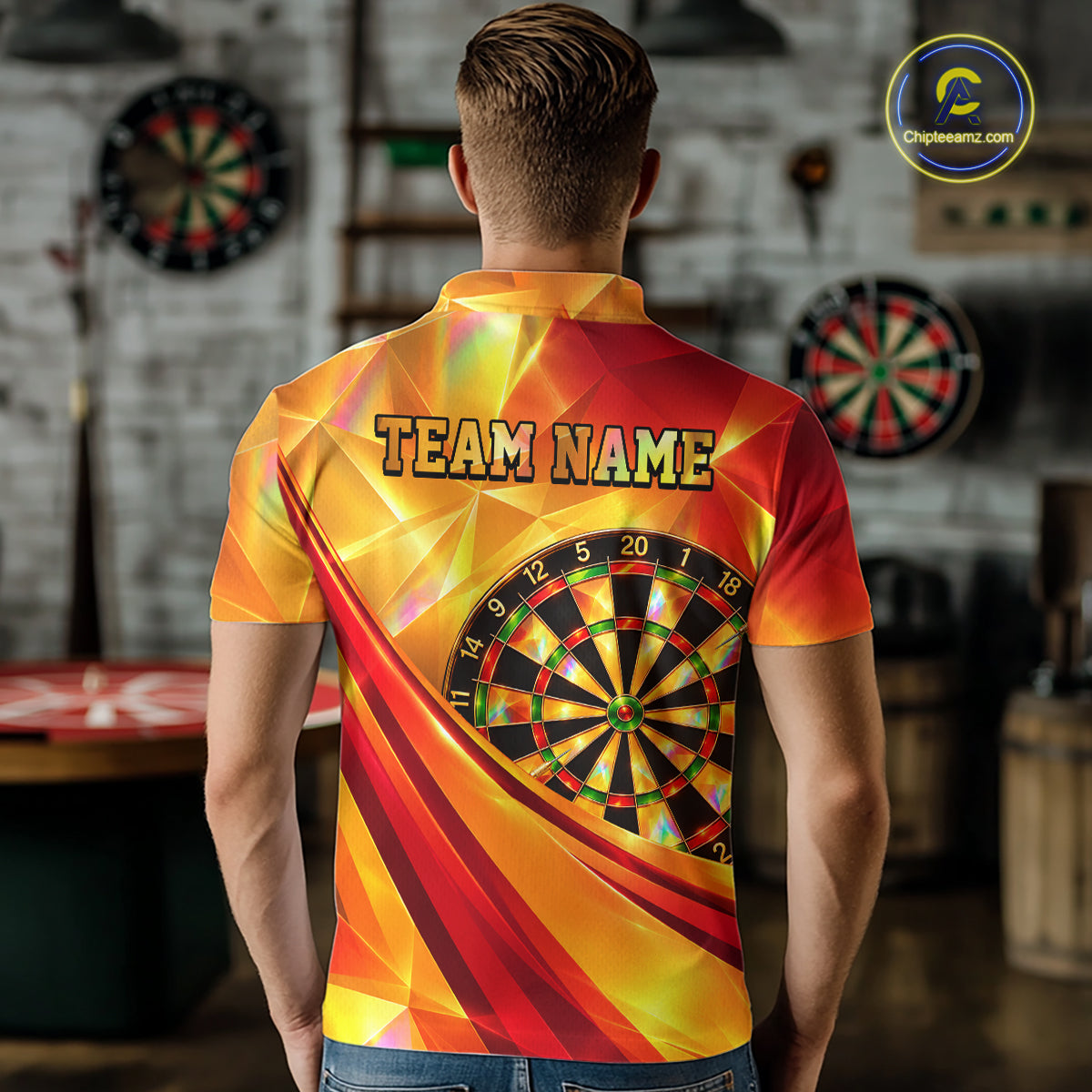 Personalized Gold Geometric Darts 1/4-Zip Polo Shirt For Men Darts Team Tournament Uniform NYN4777