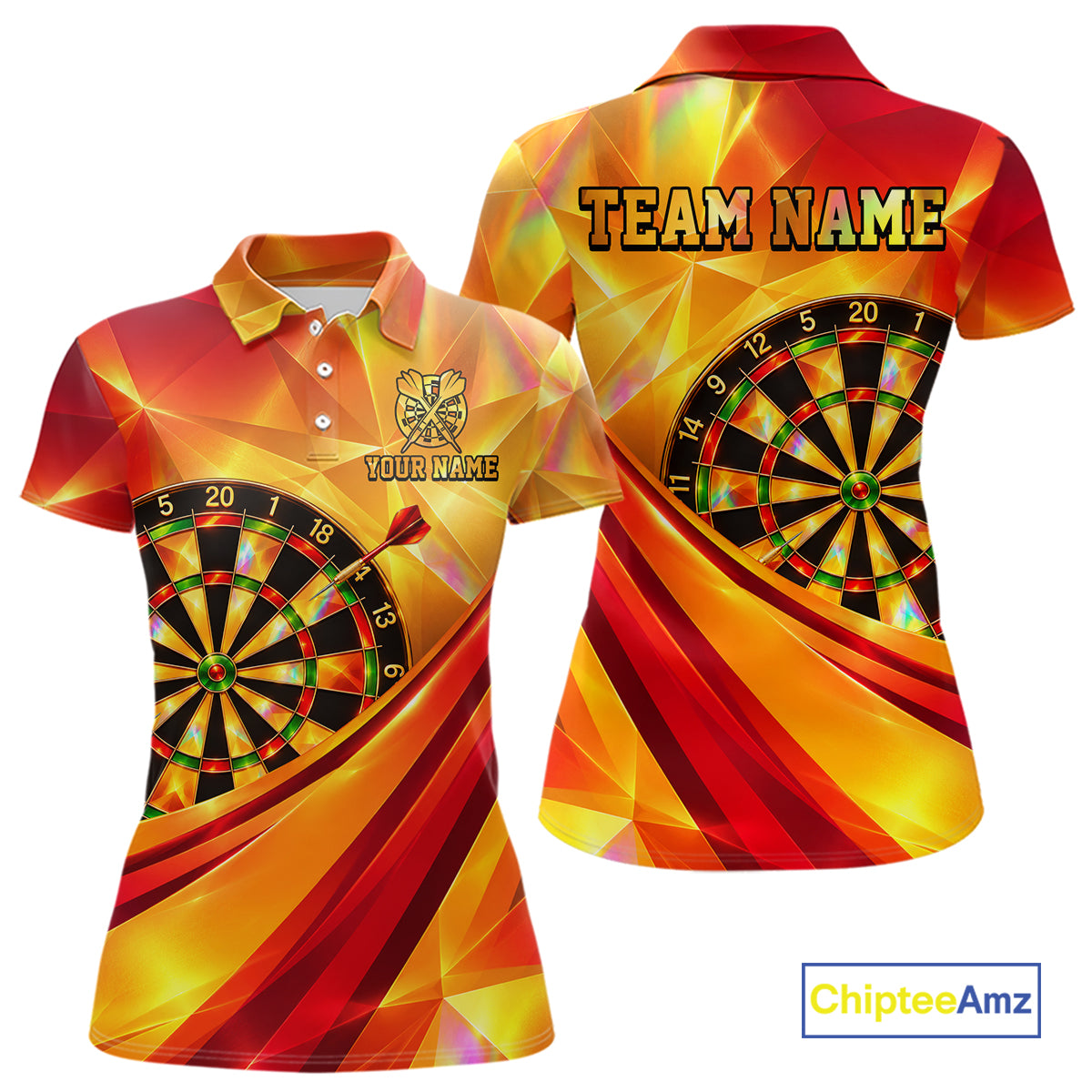 Personalized Gold Geometric Darts 1/4-Zip Polo Shirt For Women Darts Team Tournament Uniform NYN4777