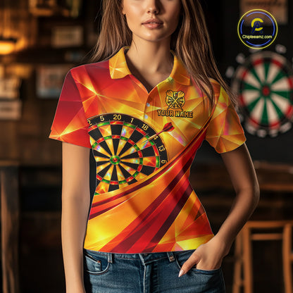 Personalized Gold Geometric Darts 1/4-Zip Polo Shirt For Women Darts Team Tournament Uniform NYN4777