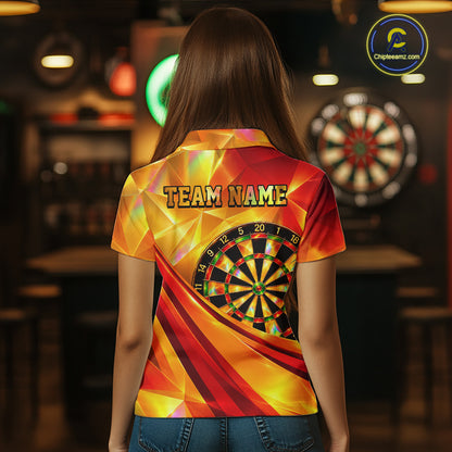 Personalized Gold Geometric Darts 1/4-Zip Polo Shirt For Women Darts Team Tournament Uniform NYN4777