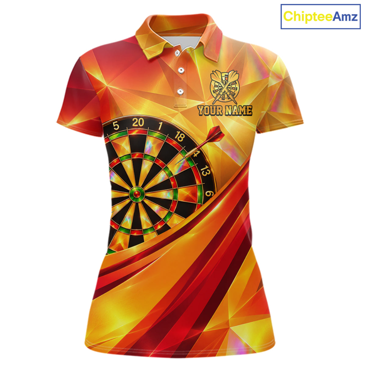 Personalized Gold Geometric Darts 1/4-Zip Polo Shirt For Women Darts Team Tournament Uniform NYN4777