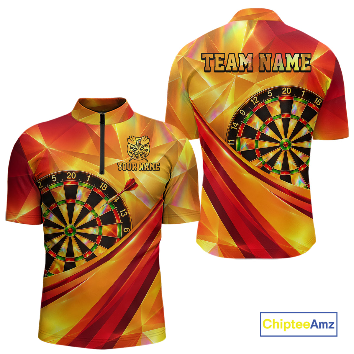 Personalized Gold Geometric Darts 1/4-Zip Polo Shirt For Men Darts Team Tournament Uniform NYN4777