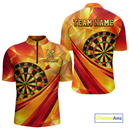 Personalized Gold Geometric Darts 1/4-Zip Polo Shirt For Men Darts Team Tournament Uniform NYN4777