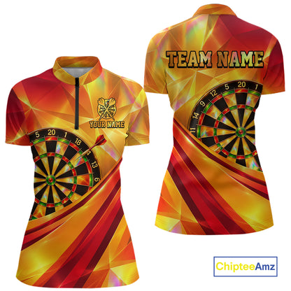 Personalized Gold Geometric Darts 1/4-Zip Polo Shirt For Women Darts Team Tournament Uniform NYN4777