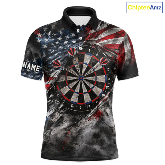 Custom Grunge Torn US Flag Darts 1/4-Zip Polo Shirt For Men Patriotic Darts Team Jersey NYN4780
