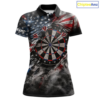 Custom Grunge Torn US Flag Darts 1/4-Zip Polo Shirt For Women Patriotic Darts Team Jersey NYN4780