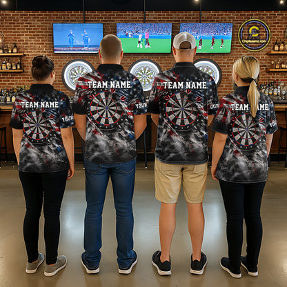 Custom Grunge Torn US Flag Darts 1/4-Zip Polo Shirt For Men Patriotic Darts Team Jersey NYN4780
