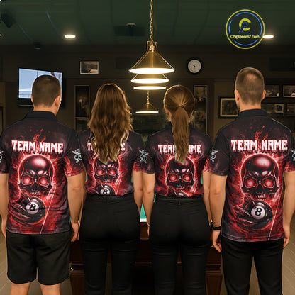 Red Flames Skull Hoding 8 Ball Pool Men Polo & 1/4-Zip Shirt Custom Billiards Ball Jerseys NYN2428