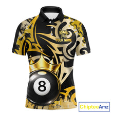 Load image into Gallery viewer, Gold Tribal Crown 8 Ball Pool Men Polo &amp; 1/4-Zip Team Shirt Custom Billiards Ball Jerseys NYN2429