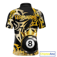 Load image into Gallery viewer, Gold Tribal Crown 8 Ball Pool Men Polo &amp; 1/4-Zip Team Shirt Custom Billiards Ball Jerseys NYN2429