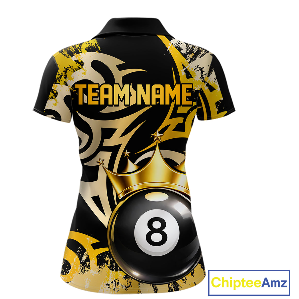 Gold Tribal Crown 8 Ball Pool Women Polo & 1/4-Zip Team Shirt Custom Billiards Ball Jerseys NYN2429