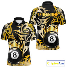 Load image into Gallery viewer, Gold Tribal Crown 8 Ball Pool Men Polo &amp; 1/4-Zip Team Shirt Custom Billiards Ball Jerseys NYN2429