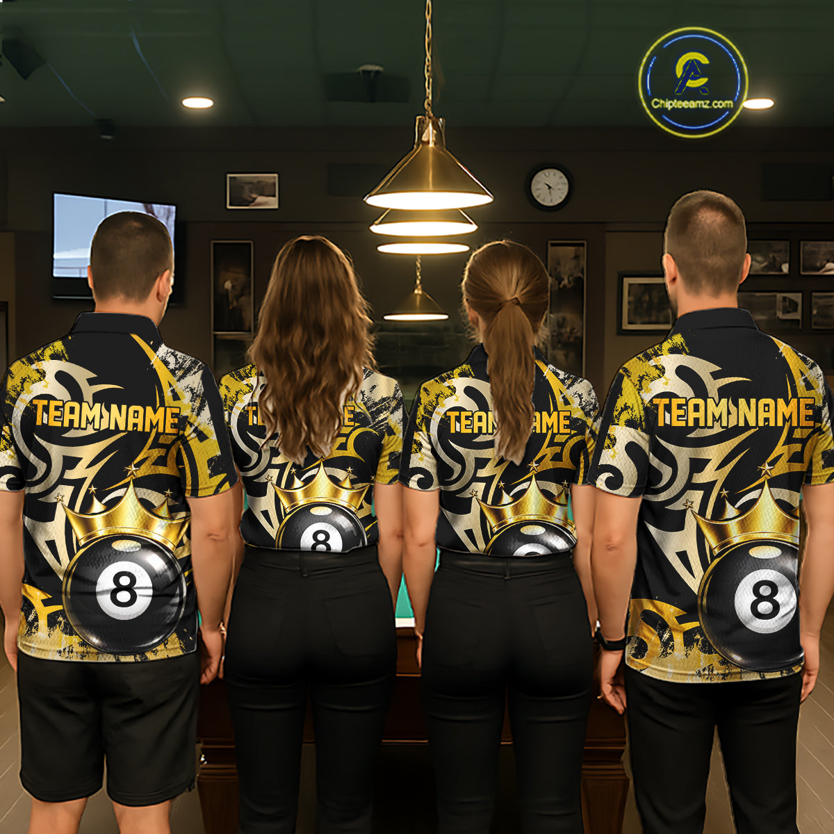 Gold Tribal Crown 8 Ball Pool Men Polo & 1/4-Zip Team Shirt Custom Billiards Ball Jerseys NYN2429