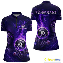 Load image into Gallery viewer, Fire Flame Purple 8 Ball Pool Billiard Team Shirt For Women Custom Grim Reaper Billiard Jerseys NYN2438
