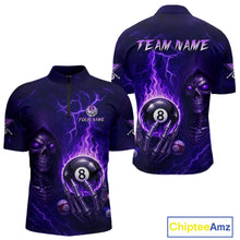 Load image into Gallery viewer, Fire Flame Purple 8 Ball Pool Billiard Team Shirt For Men Custom Grim Reaper Billiard Jerseys NYN2438