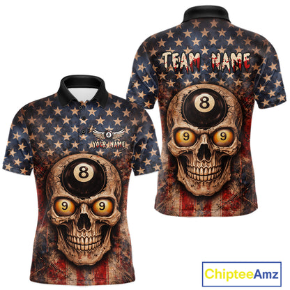 Retro American Flag Skull Pool 8 Ball & 9 Ball Men Billiard Shirt Personalized Balls Billiard Shirts NYN2654