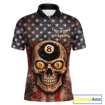 Retro American Flag Skull Pool 8 Ball & 9 Ball Men Billiard Shirt Personalized Balls Billiard Shirts NYN2654