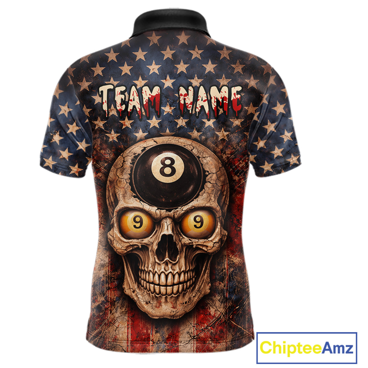 Retro American Flag Skull Pool 8 Ball & 9 Ball Men Billiard Shirt Personalized Balls Billiard Shirts NYN2654