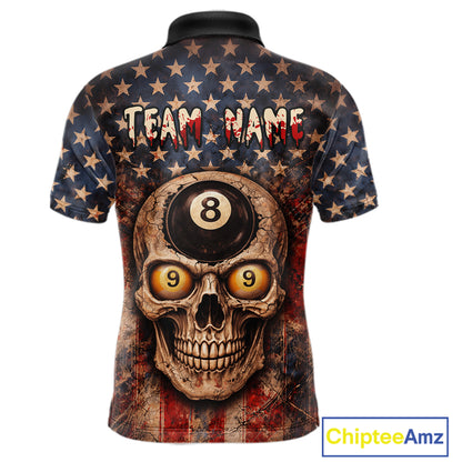 Retro American Flag Skull Pool 8 Ball & 9 Ball Men Billiard Shirt Personalized Balls Billiard Shirts NYN2654