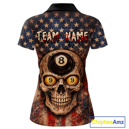 Retro American Flag Skull Pool 8 Ball & 9 Ball Women Billiard Shirt Personalized Balls Billiard Shirts NYN2654