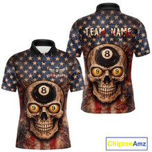 Load image into Gallery viewer, Retro American Flag Skull Pool 8 Ball &amp; 9 Ball Men Billiard Shirt Personalized Balls Billiard Shirts NYN2654
