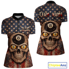 Load image into Gallery viewer, Retro American Flag Skull Pool 8 Ball &amp; 9 Ball Women Billiard Shirt Personalized Balls Billiard Shirts NYN2654