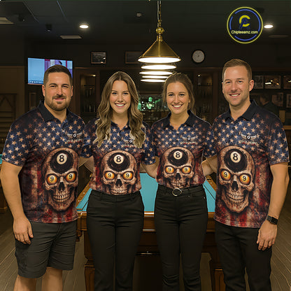 Retro American Flag Skull Pool 8 Ball & 9 Ball Women Billiard Shirt Personalized Balls Billiard Shirts NYN2654