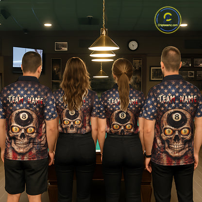 Retro American Flag Skull Pool 8 Ball & 9 Ball Women Billiard Shirt Personalized Balls Billiard Shirts NYN2654