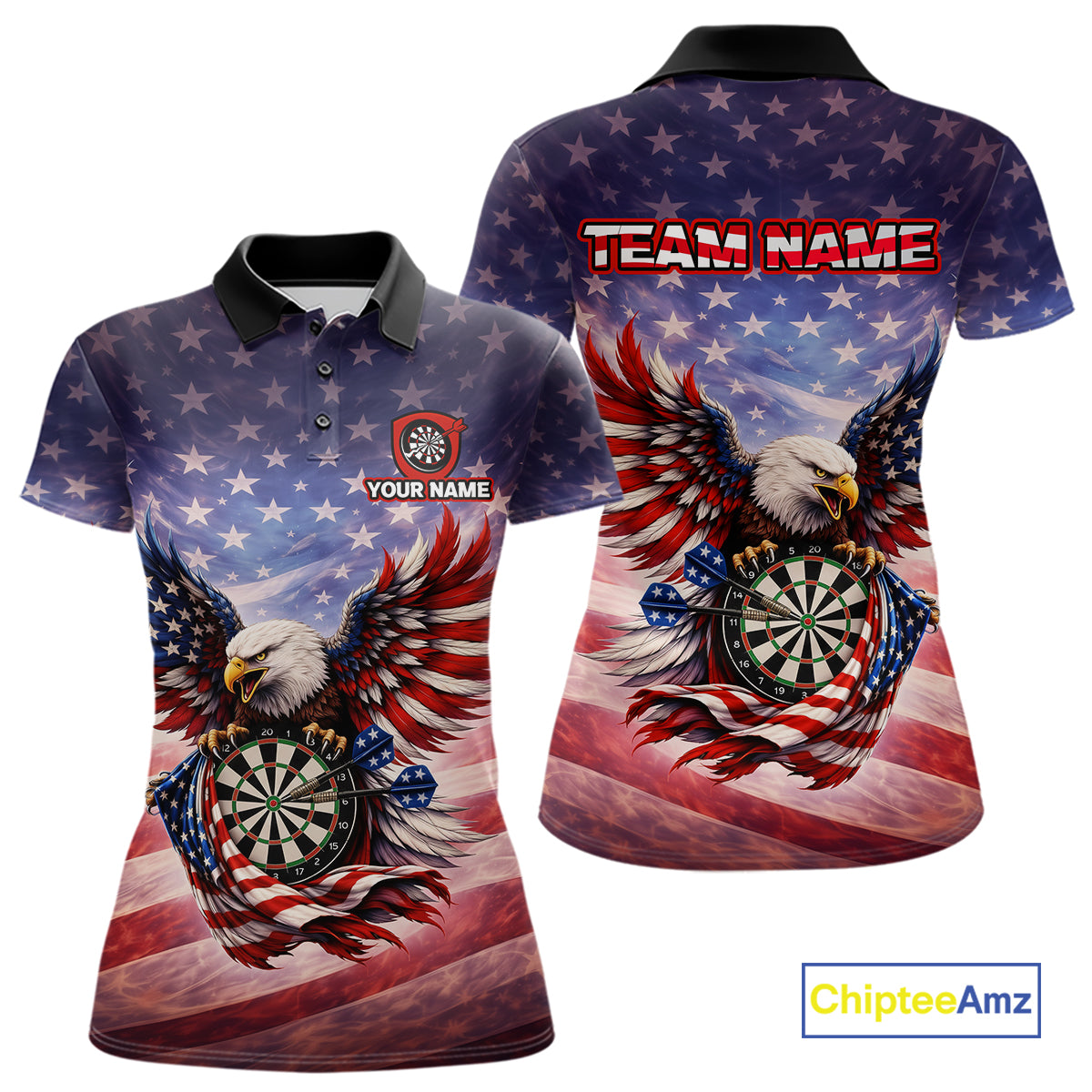 American Flag Eagle Dartboard & Arrow Women Darts Polo Shirt Custom Patriotic Dart Team Shirt NYN2659
