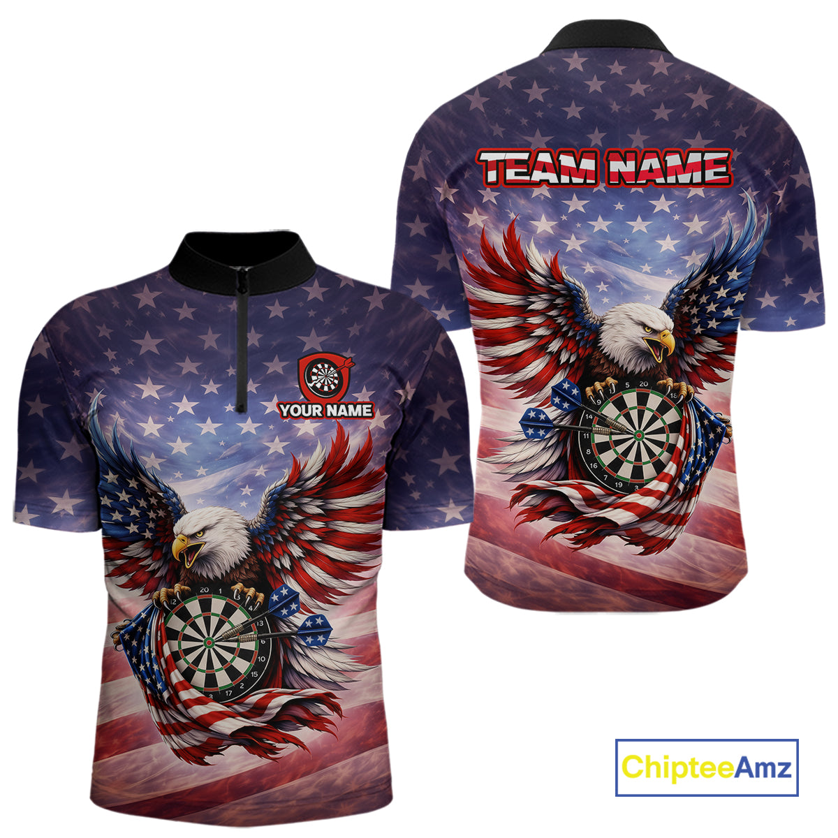 American Flag Eagle Dartboard & Arrow Men Darts Quarter-Zip Shirt Custom Patriotic Dart Team Shirt NYN2659