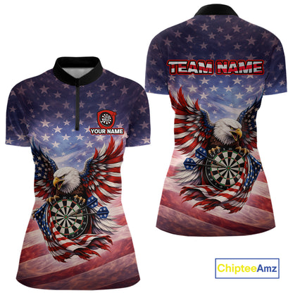 American Flag Eagle Dartboard & Arrow Women Darts Quarter-Zip Shirt Custom Patriotic Dart Team Shirt NYN2659