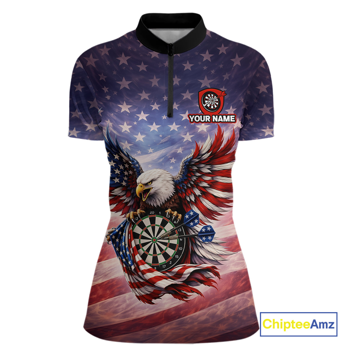American Flag Eagle Dartboard & Arrow Women Darts Quarter-Zip Shirt Custom Patriotic Dart Team Shirt NYN2659