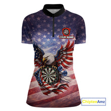 Load image into Gallery viewer, American Flag Eagle Dartboard &amp; Arrow Women Darts Quarter-Zip Shirt Custom Patriotic Dart Team Shirt NYN2659