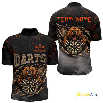 Personalized Funny Bear Grunge Camouflage Darts Polo & 1/4-Zip Shirts For Men Dart Team Jerseys NYN2814