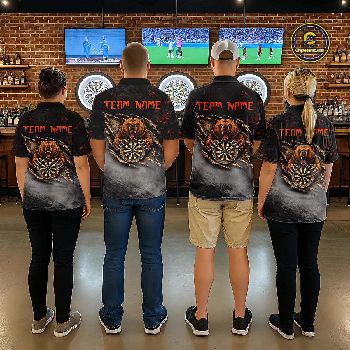 Personalized Funny Bear Grunge Camouflage Darts Polo & 1/4-Zip Shirts For Men Dart Team Jerseys NYN2814