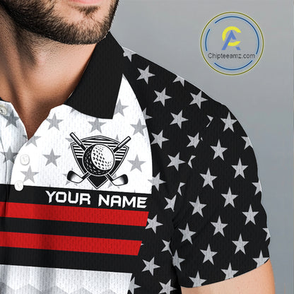 American Flag Mens Golf Polo Shirt Custom Black And Red Patriotic Golf Team Shirt Golf Tops NYN4041