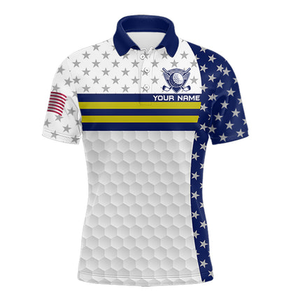 American Flag Mens Golf Polo Shirt Custom Yellow And Blue Patriotic Golf Team Shirt Golf Tops NYN4042